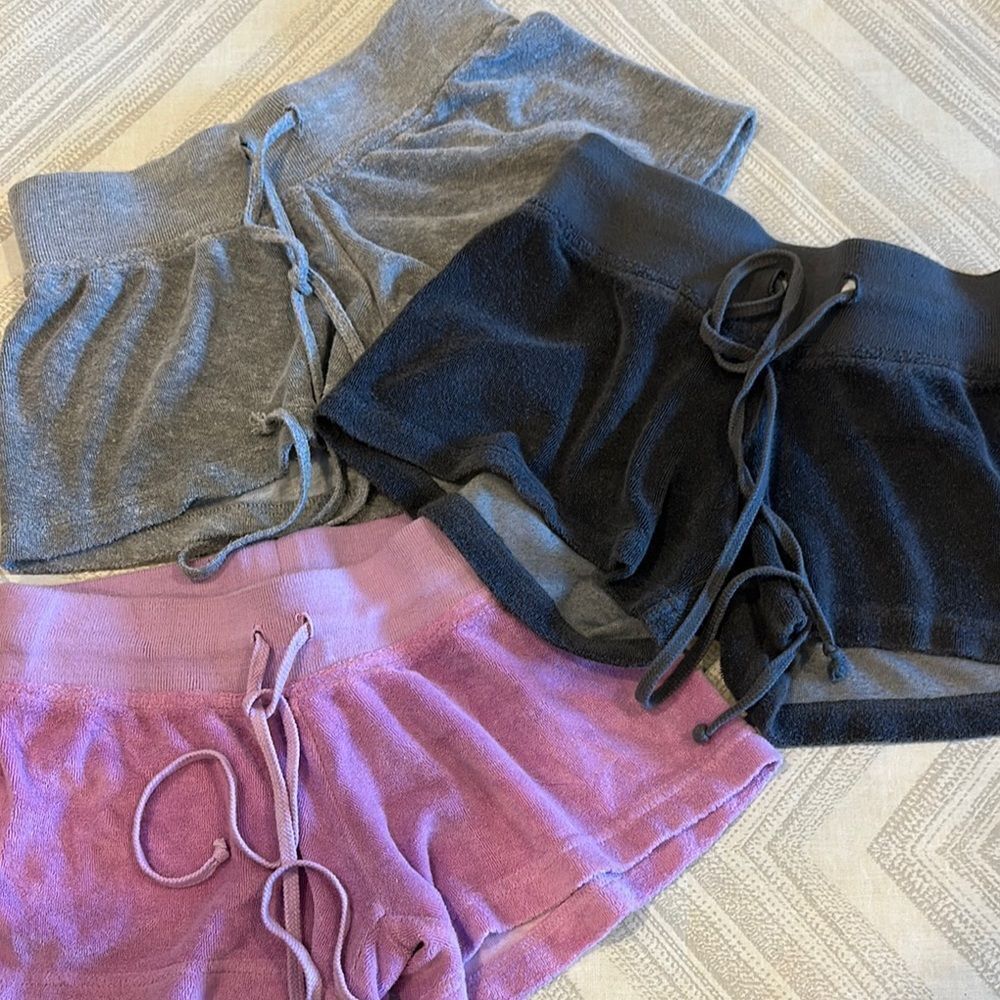 Hard Tail Set of Three Lounge Shorts - Gray, Charcoal Gray and Lavender XS
